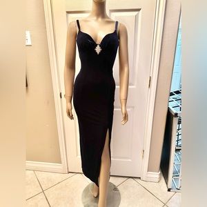 One Up navy blue velvet floor length dress size small